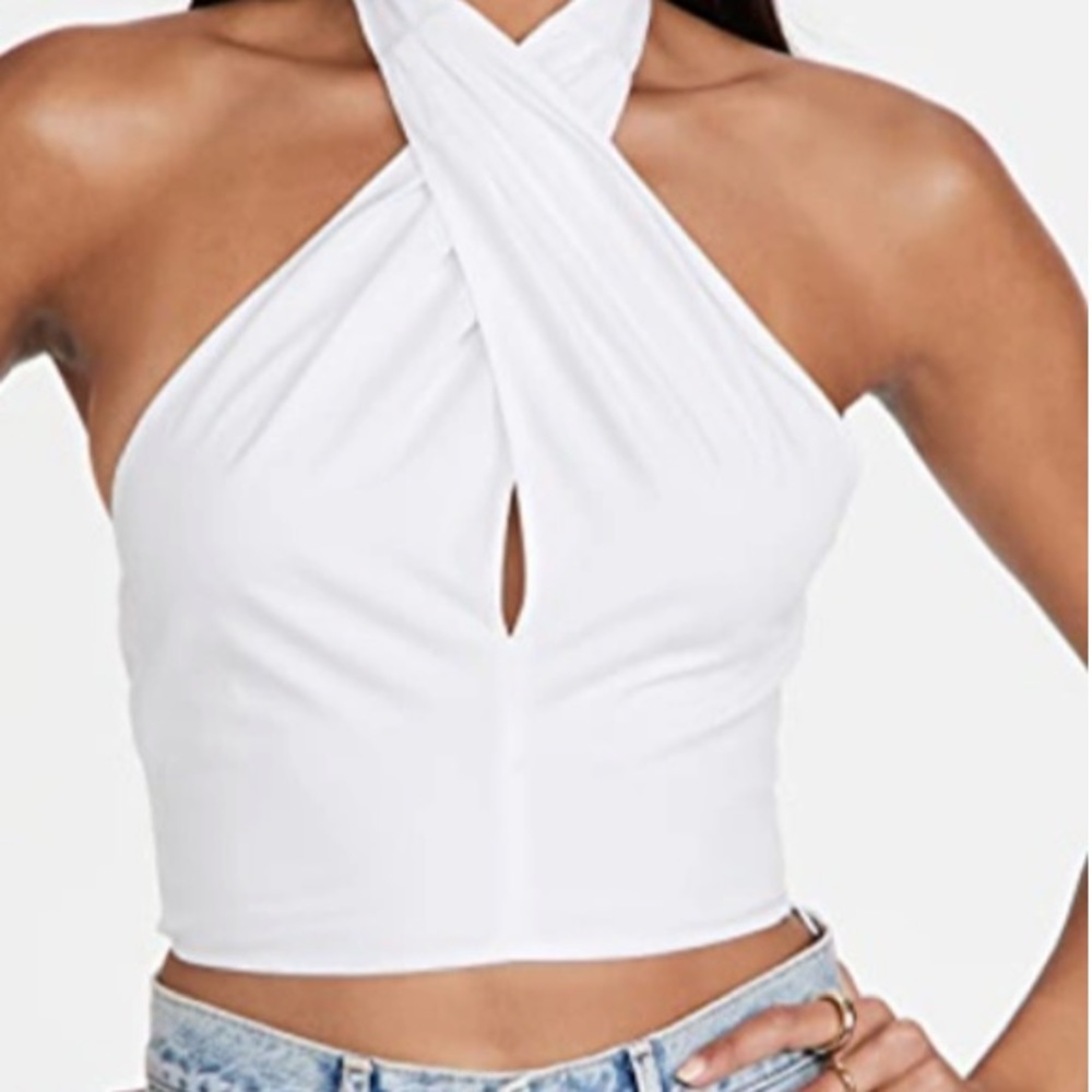 New STAUD Kai Cotton Halterneck Top in White - Picture 3 of 4